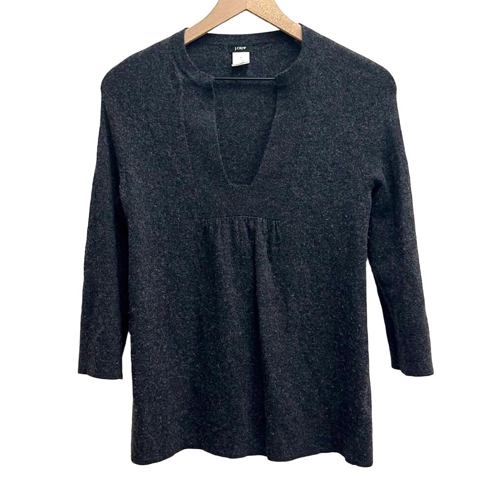 J. CREW Womens Wool Cashmere Sweater Size Small 3/4 Sleeve Nylon Blend Gray Grey